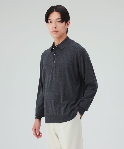 BEAMS HEART(ビームスハート)の「ロングスリーブ ニットポロ(ニット/セーター・メンズ・ブラック/チャコールグレー・LARGE/SMALL/X-LARGE/MEDIUM)」の1枚目の写真