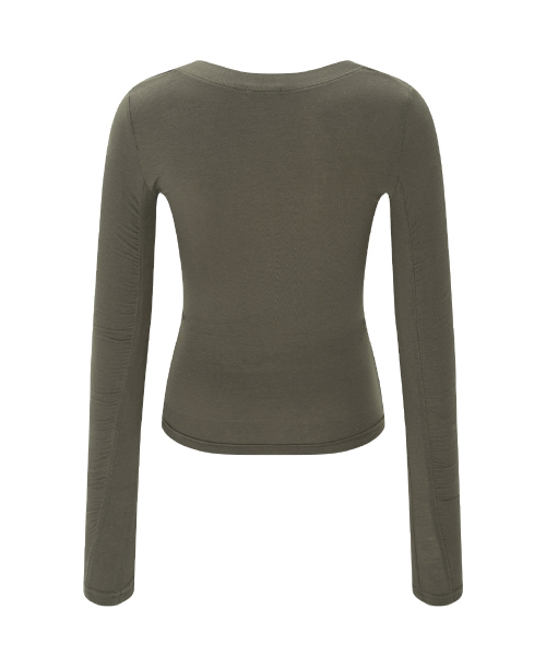 PLEASENOFOLLOW（プリーズノーフォロー）の「Valerie Shirring Button Long Sleeve Top (Khaki)（Tシャツ/カットソー・レディース・その他・FREE）」の3枚目の写真