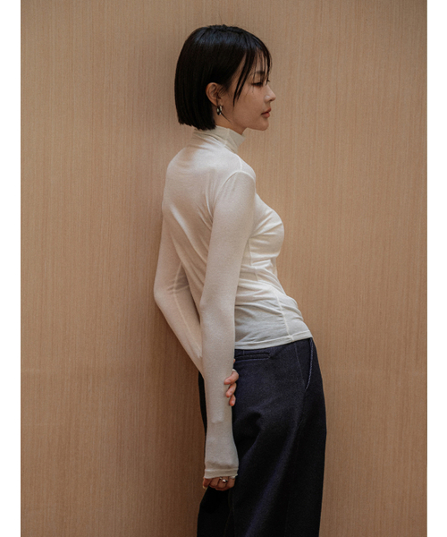 MEMUA(メムア)の「フレックスライニングテンセルポロTシャツ(ベージュ)(Tシャツ/カットソー・レディース・ホワイト/ベージュ/ダークグリーン・FREE)」の5枚目の写真