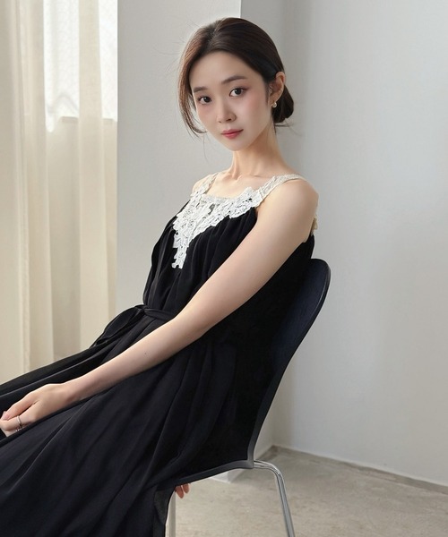 Jewelobe(ジュエローブ)の「配色レースフレアワンピース(ワンピース・レディース・ブラック・FREE)」の2枚目の写真