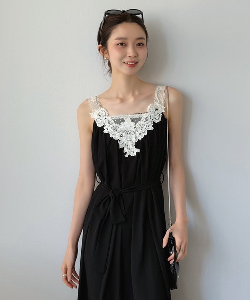 Jewelobe(ジュエローブ)の「配色レースフレアワンピース(ワンピース・レディース・ブラック・FREE)」の12枚目の写真