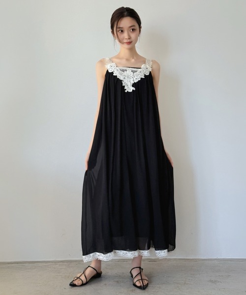 Jewelobe(ジュエローブ)の「配色レースフレアワンピース(ワンピース・レディース・ブラック・FREE)」の18枚目の写真