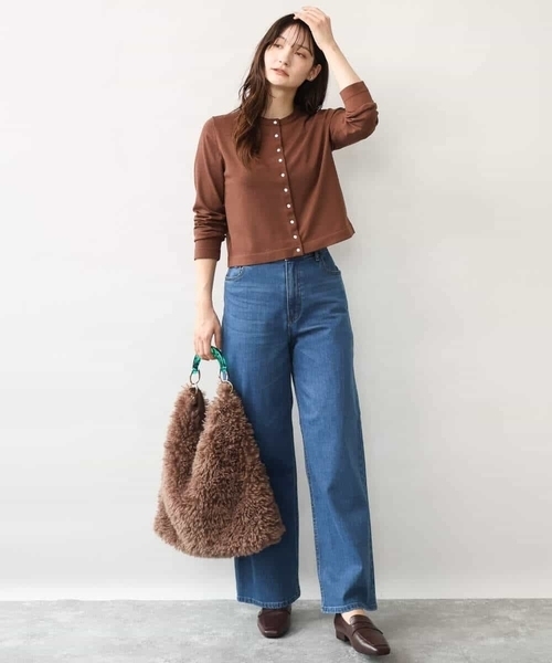 MK MICHEL KLEIN（エムケーミッシェルクラン）の「[洗える]ドット釦コンパクトニットカーディガン（カーディガン/ボレロ・レディース・ブラック/ブルー/ブラウン/レッド・38）」の11枚目の写真