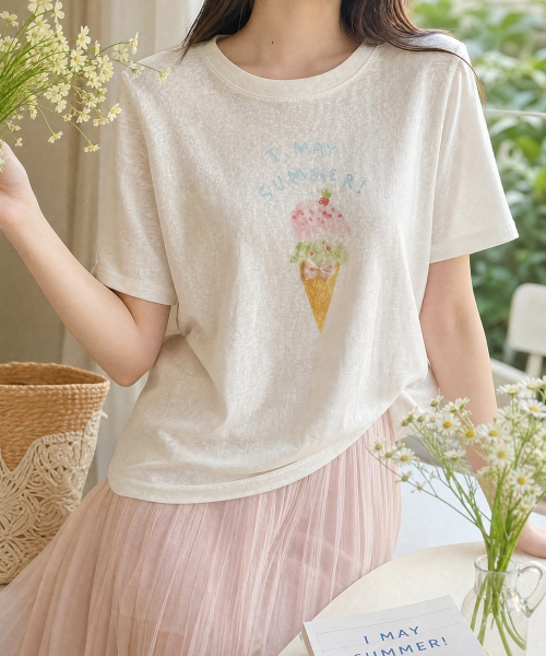 LA MODE MAQI(ラモードマキ)の「アイスクリームグラフィックライトウェイト夏Tシャツ(Tシャツ/カットソー・レディース・ホワイト・FREE)」の3枚目の写真