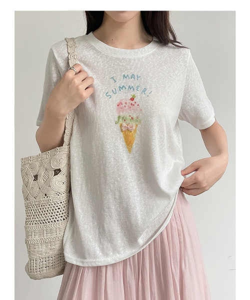 LA MODE MAQI(ラモードマキ)の「アイスクリームグラフィックライトウェイト夏Tシャツ(Tシャツ/カットソー・レディース・ホワイト・FREE)」の4枚目の写真
