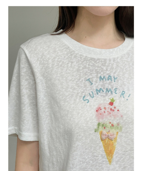 LA MODE MAQI(ラモードマキ)の「アイスクリームグラフィックライトウェイト夏Tシャツ(Tシャツ/カットソー・レディース・ホワイト・FREE)」の5枚目の写真