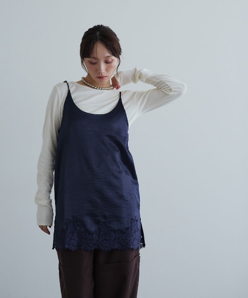 W:Huku（フーク）の「シルキーサテンレースキャミソール / Silky Satin Lace Camisole（キャミソール・レディース・ネイビー/オフホワイト/ピンク/ブラウン・FREE）」の10枚目の写真