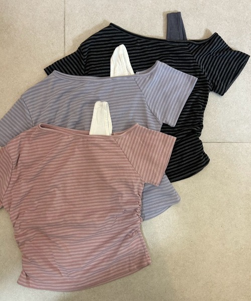 ROOPTOKYO（ループトウキョウ）の「ipugo/イプゴ アシンメトリー ボーダーTシャツ（Tシャツ/カットソー・レディース・ブラック/ピンク/ラベンダー・FREE）」の18枚目の写真