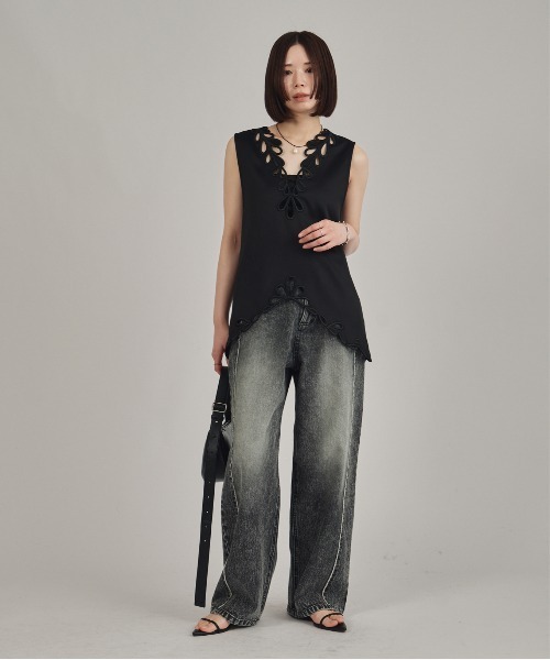 louren(ローレン )の「【louren/ローレン】eyelet embroidery tops/アイレットエンブロイダリートップス(シャツ/ブラウス・レディース・アイボリー/ブラック・FREE)」の9枚目の写真