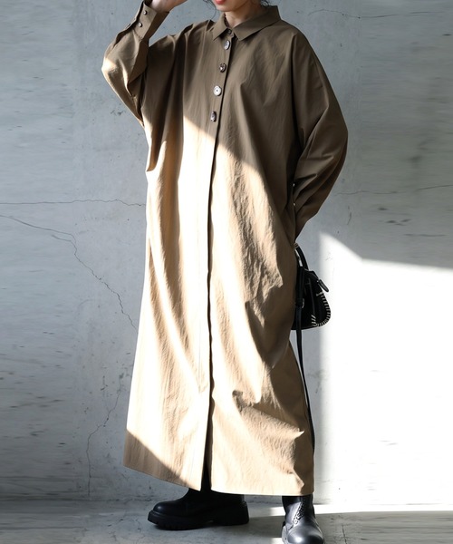 antiqua(アンティカ)の「ドルマン シャツワンピース(シャツワンピース・レディース・ブラック/ベージュ・P/R)」の10枚目の写真