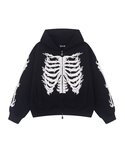 SUPPLIER(サプライヤー)の「ジップフーディ|Fire Bones Leather Patch Zip Hoodie|SUPPLIER(パーカー・メンズ・ダークグレー/ブラック・LARGE/X-LARGE/SMALL/MEDIUM)」の5枚目の写真