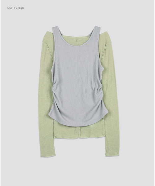 ATELIER NAIN(アトリエナイン)の「(T-7284)AN レイヤード ボートネック コンボ Tシャツ S(Tシャツ/カットソー・レディース・ライトグリーン/ライトグレー・SMALL/MEDIUM)」の1枚目の写真
