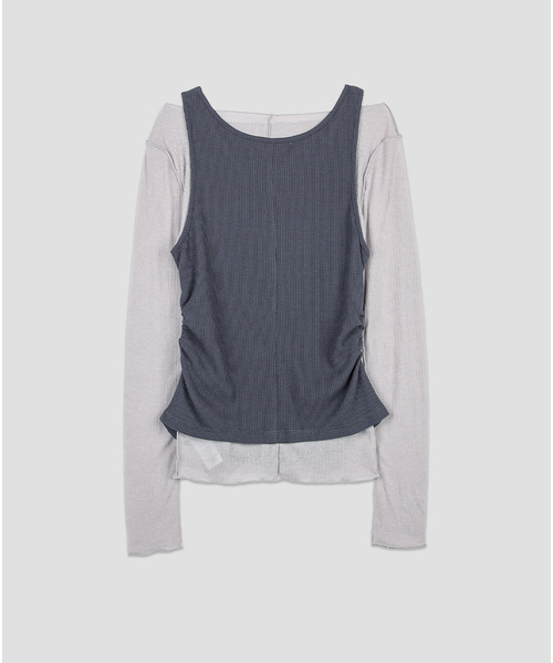 ATELIER NAIN(アトリエナイン)の「(T-7284)AN レイヤード ボートネック コンボ Tシャツ S(Tシャツ/カットソー・レディース・ライトグリーン/ライトグレー・SMALL/MEDIUM)」の2枚目の写真