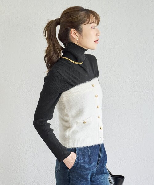 La boutique BonBon(ラブティックボンボン)の「ラメフェザービスチェ(ニット/セーター・レディース・ゴールド/オフホワイト・FREE)」の8枚目の写真
