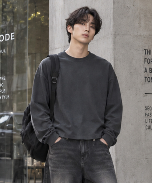 PEID(ペイド)の「PD ベーシック セミクロップド 長袖Tシャツ 3Color(Tシャツ/カットソー・レディース・ブラック/ホワイト/チャコールグレー・LARGE/X-LARGE/XX-LARGE)」の5枚目の写真