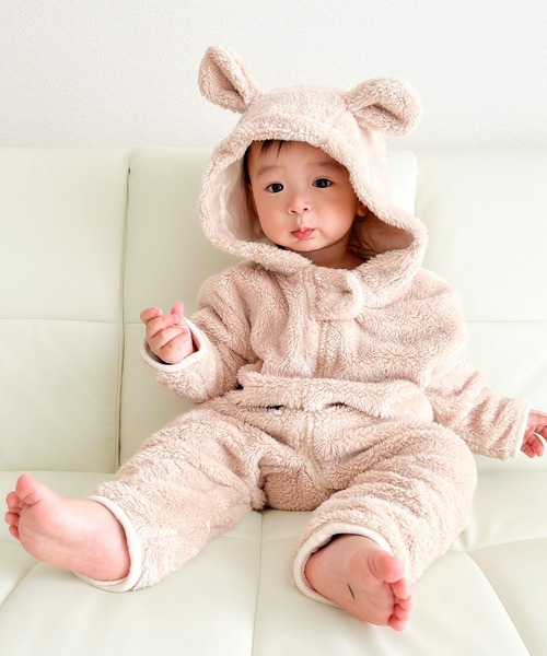 セール】もこもこボア オーガニックコットン アニマル カバーオール