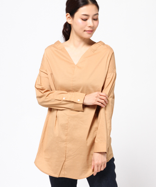 COLONY 2139(コロニートゥーワンスリーナイン)の「ストレッチブロード抜き衿シャツ(シャツ/ブラウス・レディース・ベージュ/ネイビー/ホワイト・FREE)」の2枚目の写真