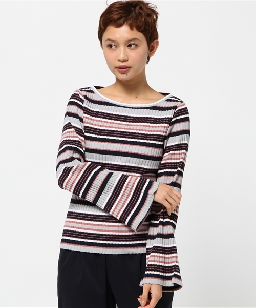 SLY(スライ)の「MULTI BORDER ベルスリーブTOPS(Tシャツ/カットソー・レディース・レッド/グリーン/グレー・2/1)」の11枚目の写真