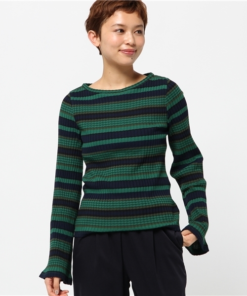 SLY(スライ)の「MULTI BORDER ベルスリーブTOPS(Tシャツ/カットソー・レディース・レッド/グリーン/グレー・2/1)」の12枚目の写真