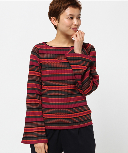 SLY(スライ)の「MULTI BORDER ベルスリーブTOPS(Tシャツ/カットソー・レディース・レッド/グリーン/グレー・2/1)」の13枚目の写真