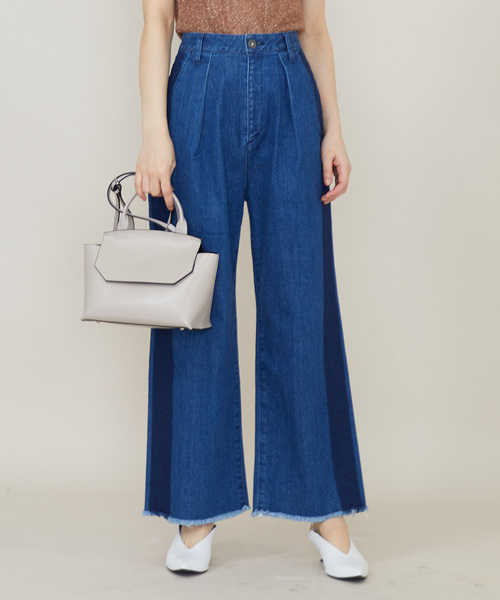 STUDIOUS(ステュディオス)の「【STUDIOUS】サイドラインワイドデニム(デニムパンツ・レディース・サックスブルー/ブルー・1/0)」の2枚目の写真