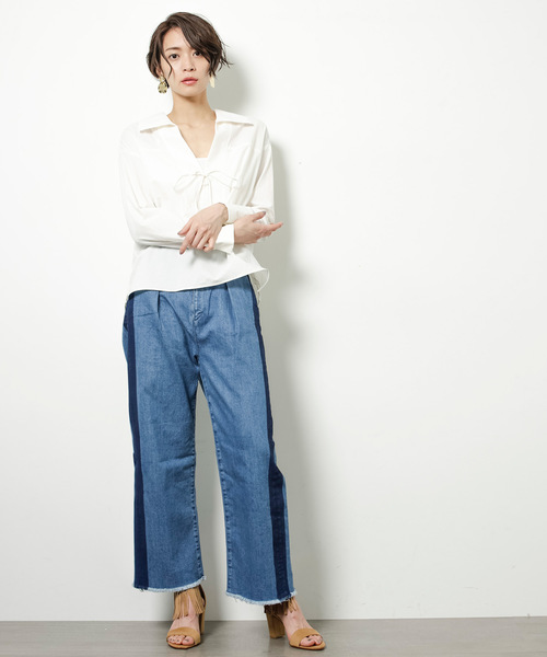 STUDIOUS(ステュディオス)の「【STUDIOUS】サイドラインワイドデニム(デニムパンツ・レディース・サックスブルー/ブルー・1/0)」の14枚目の写真