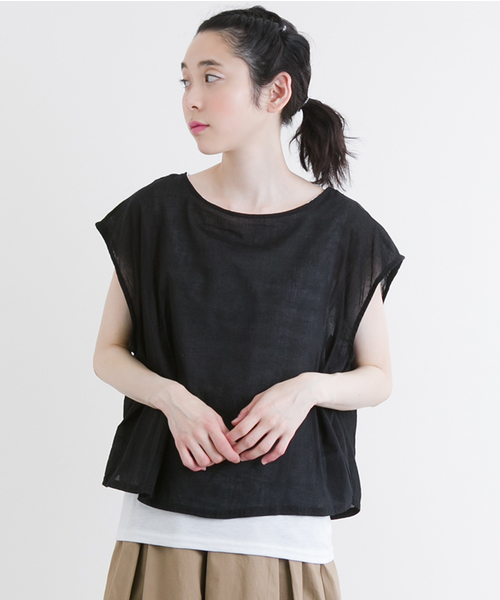 MERLOT（メルロー）の「インナードッキングシアークロップドプルオーバー4619（シャツ/ブラウス・レディース・オフホワイト/ブルー/レッド/モカ/ブラック・FREE）」の3枚目の写真