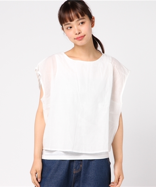 MERLOT（メルロー）の「インナードッキングシアークロップドプルオーバー4619（シャツ/ブラウス・レディース・オフホワイト/ブルー/レッド/モカ/ブラック・FREE）」の6枚目の写真