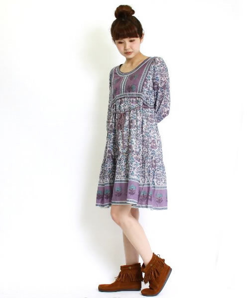 Another Edition（アナザーエディション）の「AE[A]FLW PRT BELT MINI（ワンピース・レディース・ブラック/ライラック/マスタード・フリー）」の3枚目の写真