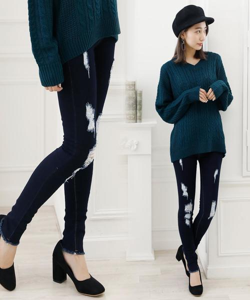 Girly Doll（ガーリードール）の「ストレッチクラッシュデニム（デニムパンツ・レディース・ワンウォッシュ/ホワイト/インディゴブルー/ネイビー/ブラック/ダークインディゴブルー・LL/XXS/M/L/XS/S）」の5枚目の写真