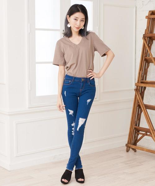 Girly Doll（ガーリードール）の「ストレッチクラッシュデニム（デニムパンツ・レディース・ワンウォッシュ/ホワイト/インディゴブルー/ネイビー/ブラック/ダークインディゴブルー・LL/XXS/M/L/XS/S）」の9枚目の写真