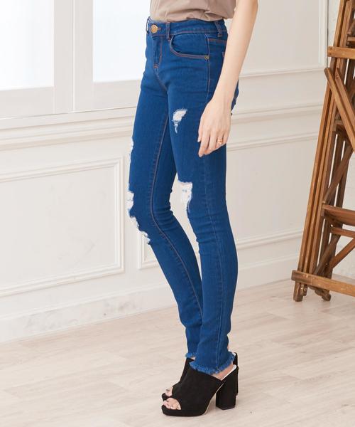 Girly Doll（ガーリードール）の「ストレッチクラッシュデニム（デニムパンツ・レディース・ワンウォッシュ/ホワイト/インディゴブルー/ネイビー/ブラック/ダークインディゴブルー・LL/XXS/M/L/XS/S）」の10枚目の写真