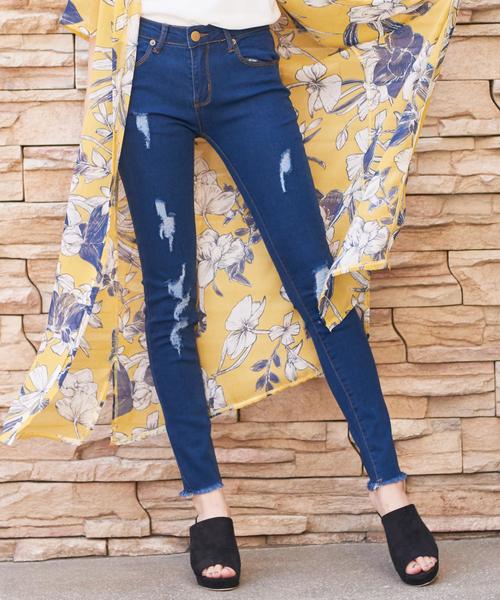 Girly Doll（ガーリードール）の「ストレッチクラッシュデニム（デニムパンツ・レディース・ワンウォッシュ/ホワイト/インディゴブルー/ネイビー/ブラック/ダークインディゴブルー・LL/XXS/M/L/XS/S）」の13枚目の写真