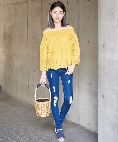 Girly Doll（ガーリードール）の「ストレッチクラッシュデニム（デニムパンツ・レディース・ワンウォッシュ/ホワイト/インディゴブルー/ネイビー/ブラック/ダークインディゴブルー・LL/XXS/M/L/XS/S）」の15枚目の写真