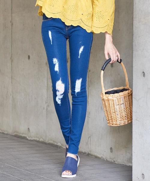 Girly Doll（ガーリードール）の「ストレッチクラッシュデニム（デニムパンツ・レディース・ワンウォッシュ/ホワイト/インディゴブルー/ネイビー/ブラック/ダークインディゴブルー・LL/XXS/M/L/XS/S）」の18枚目の写真