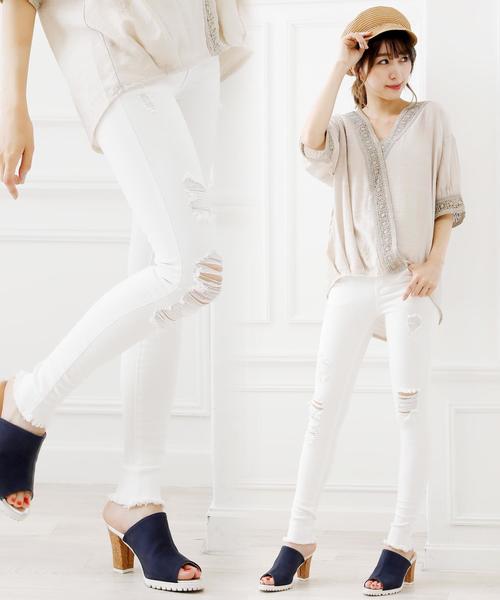 Girly Doll（ガーリードール）の「ストレッチクラッシュデニム（デニムパンツ・レディース・ワンウォッシュ/ホワイト/インディゴブルー/ネイビー/ブラック/ダークインディゴブルー・LL/XXS/M/L/XS/S）」の19枚目の写真