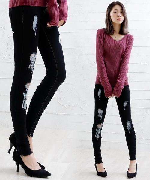 Girly Doll（ガーリードール）の「ストレッチクラッシュデニム（デニムパンツ・レディース・ワンウォッシュ/ホワイト/インディゴブルー/ネイビー/ブラック/ダークインディゴブルー・LL/XXS/M/L/XS/S）」の20枚目の写真