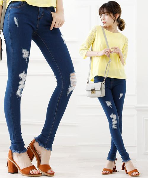 Girly Doll（ガーリードール）の「ストレッチクラッシュデニム（デニムパンツ・レディース・ワンウォッシュ/ホワイト/インディゴブルー/ネイビー/ブラック/ダークインディゴブルー・LL/XXS/M/L/XS/S）」の21枚目の写真