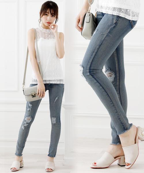 Girly Doll（ガーリードール）の「ストレッチクラッシュデニム（デニムパンツ・レディース・ワンウォッシュ/ホワイト/インディゴブルー/ネイビー/ブラック/ダークインディゴブルー・LL/XXS/M/L/XS/S）」の22枚目の写真