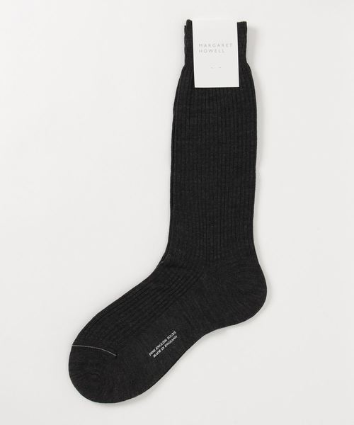 MARGARET HOWELL(マーガレットハウエル)の「FINE MERINO RIB SOCK(ソックス/靴下・メンズ・ライトブラウン/ダークブルー/チャコール/ダークオレンジ・FREE)」の1枚目の写真
