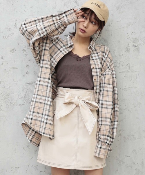 one after another NICE CLAUP(ワンアフターアナザーナイスクラップ)の「ビッグチェックシャツ(シャツ/ブラウス・レディース・グレー系その他/ブラウン系その他/ベージュ系その他・FREE)」の4枚目の写真