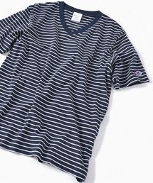 Champion | 【WEB限定】Champion×SHIPS: 別注 ウォッシュドコットン ボーダー Vネック Tシャツ(Tシャツ/カットソー)