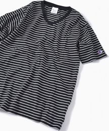 Champion | 【WEB限定】Champion×SHIPS: 別注 ウォッシュドコットン ボーダー Vネック Tシャツ(Tシャツ/カットソー)