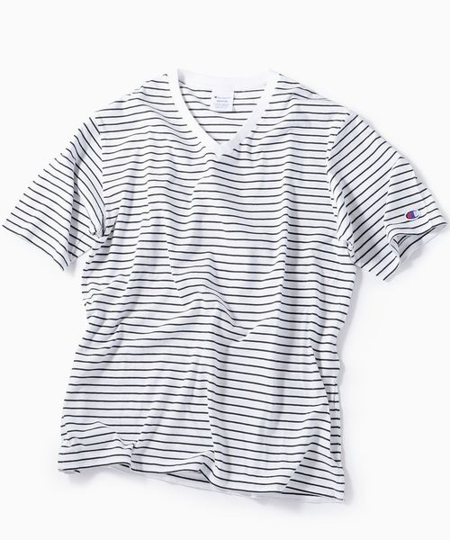 Champion(チャンピオン)の「Champion×SHIPS: 別注 ウォッシュドコットン ボーダー Vネック Tシャツ(Tシャツ/カットソー・メンズ・ホワイト/ブラック/ネイビー・SMALL/MEDIUM/LARGE)」の12枚目の写真