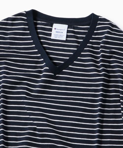 Champion(チャンピオン)の「Champion×SHIPS: 別注 ウォッシュドコットン ボーダー Vネック Tシャツ(Tシャツ/カットソー・メンズ・ホワイト/ブラック/ネイビー・SMALL/MEDIUM/LARGE)」の17枚目の写真