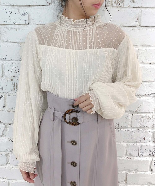 one after another NICE CLAUP（ワンアフターアナザーナイスクラップ）の「ドットチュールシアートップス（Tシャツ/カットソー・レディース・オフホワイト/ライトベージュ/グリーン系その他・FREE）」の19枚目の写真