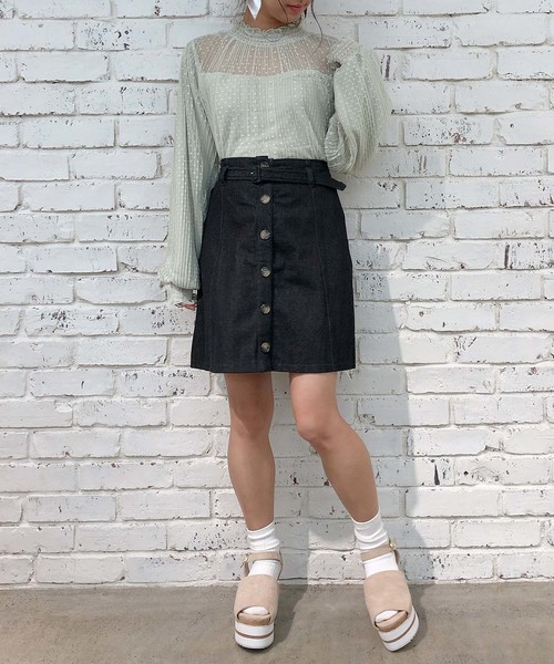 one after another NICE CLAUP（ワンアフターアナザーナイスクラップ）の「ドットチュールシアートップス（Tシャツ/カットソー・レディース・オフホワイト/ライトベージュ/グリーン系その他・FREE）」の13枚目の写真