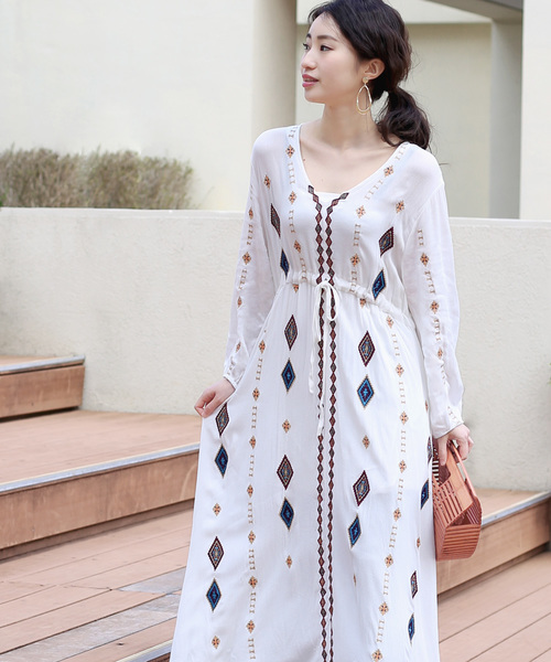 刺繍ロングワンピース ワンピース Bab Jeloud バブブージュルード のファッション Bou Bou セール ワンピース ｗｅｂ限定