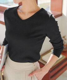 Tシャツ/カットソー（ブラック/黒色系・スクエアネック）ファッション