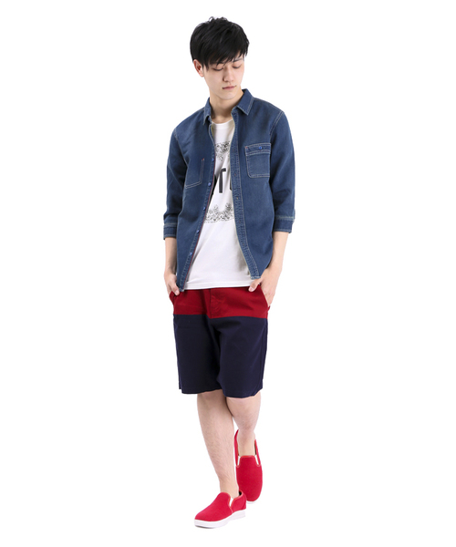 WEGO（ウィゴー）の「WEGO/バイカラーショーツ（チノパンツ・メンズ・ホワイト/ブルー/イエロー/グリーン/ワイン/ブラック/ターコイズブルー/グレー・MEDIUM/LARGE）」の22枚目の写真